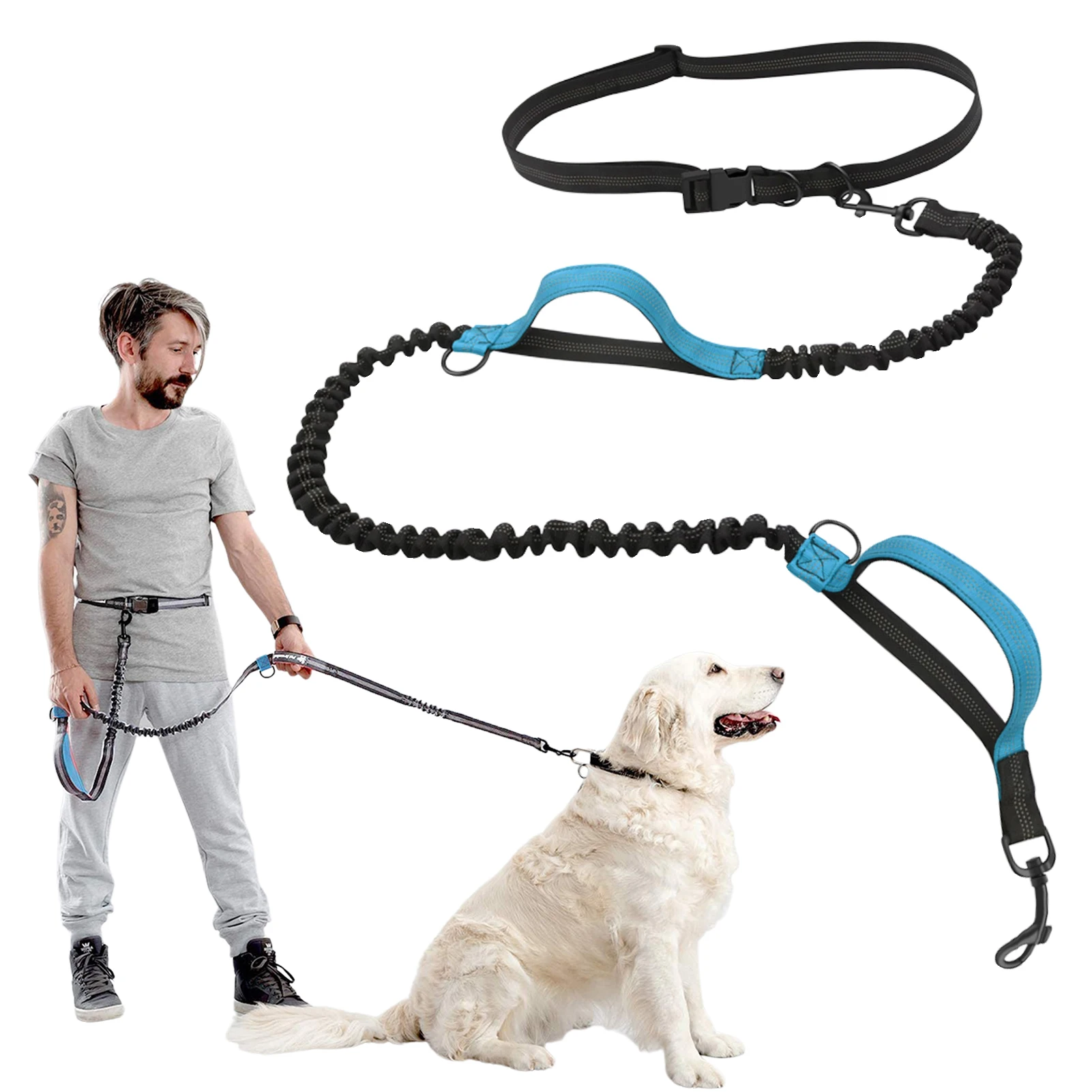 

Hands Free Leash Retractable Dog Walking Rope Durable Bungee For Walking Jogging And Running Your Dog Dual Padded Handles Up To