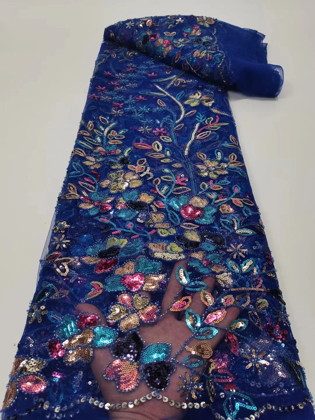 

Royal Blue Colorful African Beaded Lace Fabric 2022 Embroidered Nigerian Lace Fabric French Net Lace Fabric For Party LHD22159