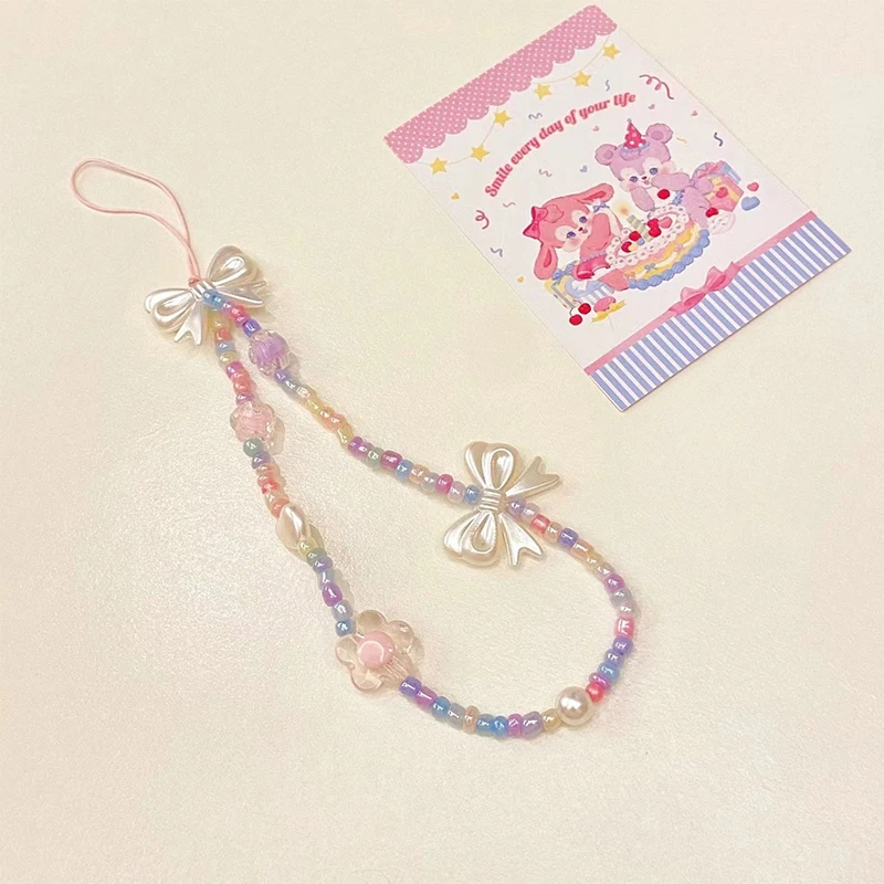 Romantic Colorful Flower Bow Tie Key Chain Ladies Fashion Cute Vintage Keychain Charm Korea 90s Aesthetic Bag Phone Chain Gifts