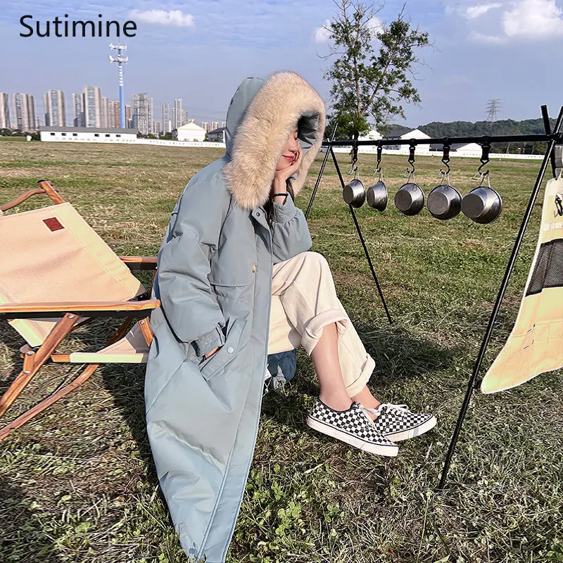 Winter Coat Women 2022 New Fashion Medium Length Down Jacket Zipper Hooded  Coat Loose Button Pockets  Coat Women