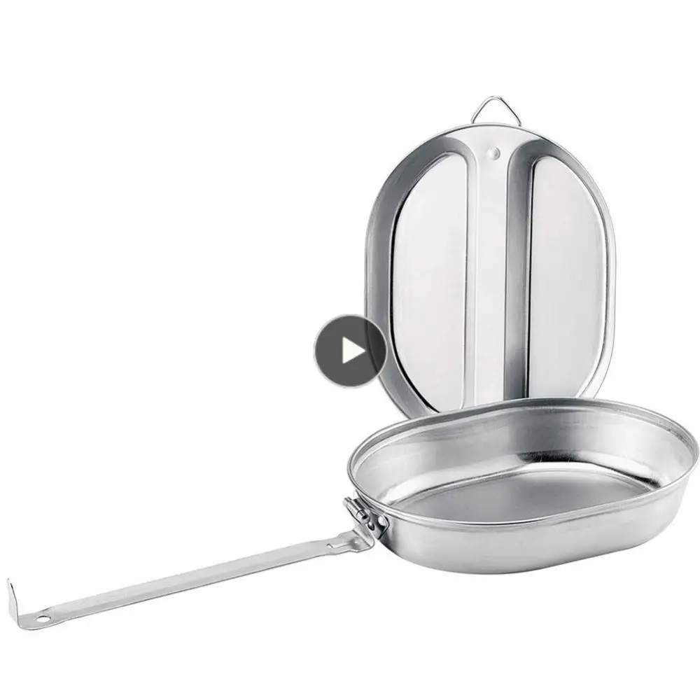 

Oval Double-decked Lunch Box Portable 304 Stainless Steel Cooker Lunch Box Anti-scald Handle Outdoors Camping American Style