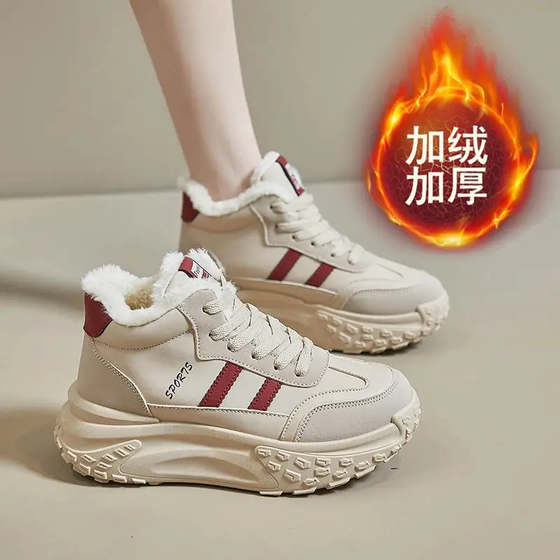 

Winter Women's Cloth Shoes Women's Cotton Shoes Fleece-Lined Flat Bottom Sneaker Ermian Shoes Warm Girls Middle-Aged and Elderly