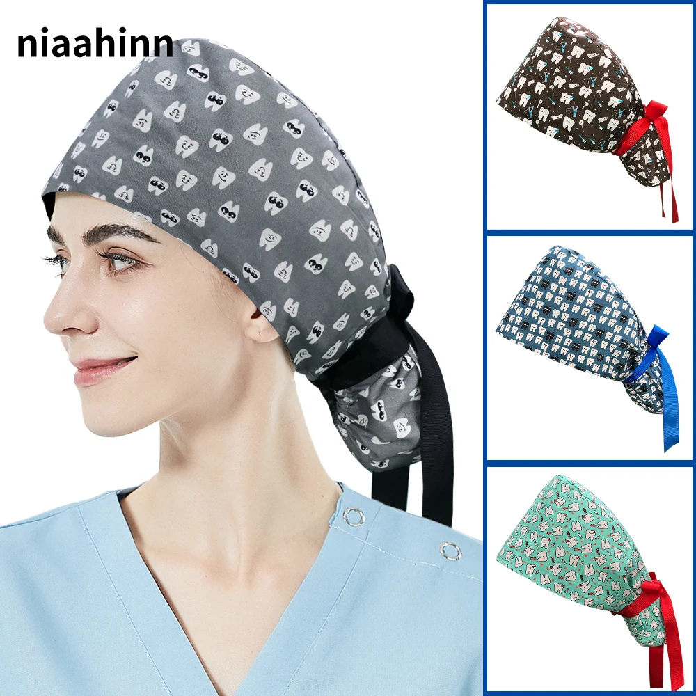 

Шапка для медсестры с повязкой на голову, Регулируемая Рабочая шапка, 100% хлопок, обезболивающая шапка с завязкой на спине для женщин, домашн...