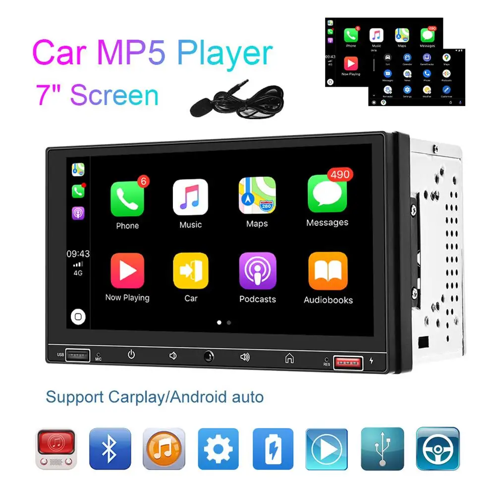 

7-inch 2 Din Car Central Multimedia MP5 Player Autoradio Bluetooth Radio for Carplay Large-screen MP4 Display with Fast Charging
