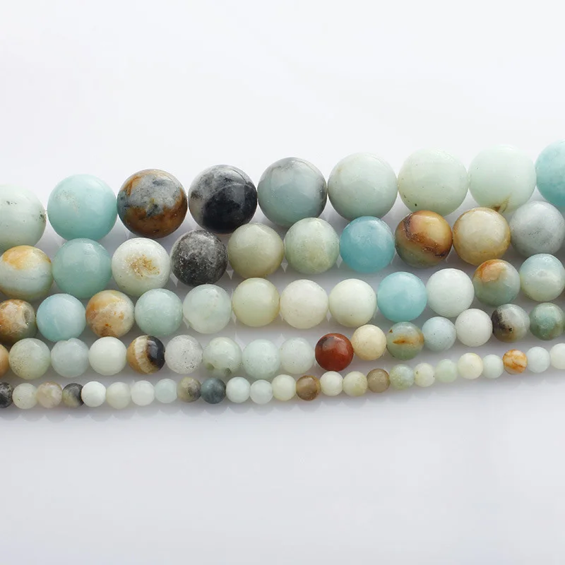 

1 Strands 15"(37~38cm) Round Natural Amazonite Stone Rock 4mm 6mm 8mm 10mm 12mm Beads Lot for Jewelry Making DIY Bracelet