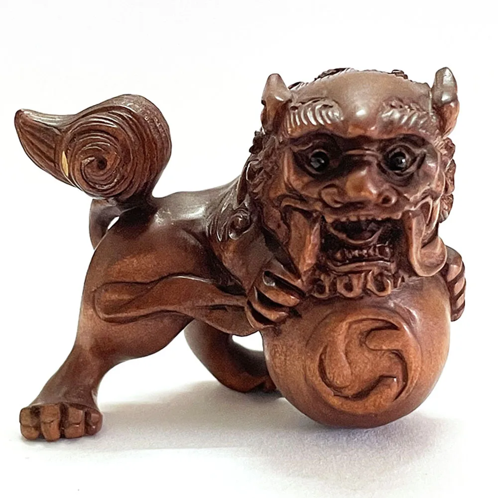 RS382 20-летняя 2-дюймовая резная японская самшита Нецсуке фигурка детского дракона