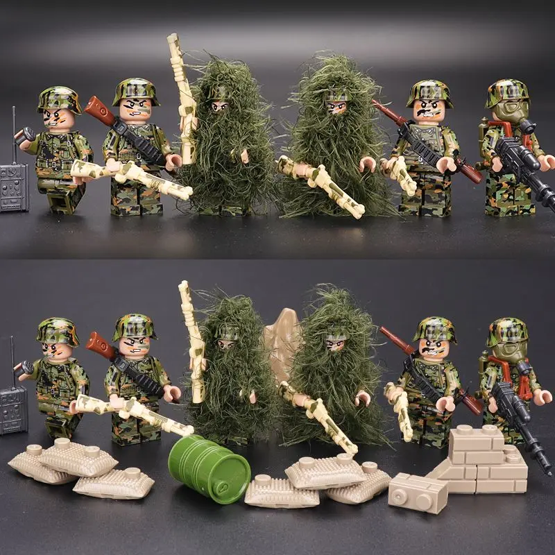 

WW2 Military Special Forces Modern Soldier Ghillie Suit SWAT City Wars Weapons Figures Building Blocks Mini Toys Christmas Gifts