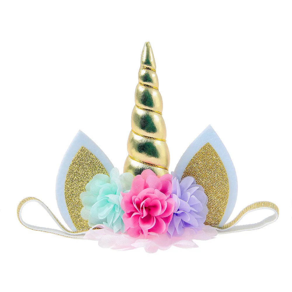 Fashion Baby Girls Glitter Unicorn Horn Headband Children Chiffon Flower Unicorn Headband Kids Birthday Party Supplies