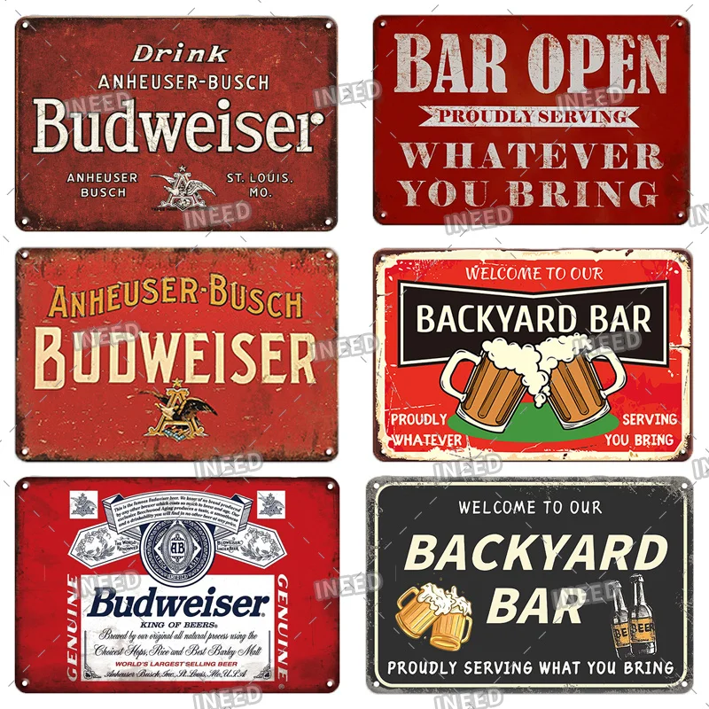 INEED Decor Budweiser Beer Vintage Plaque Metal Tin Sign Decor Metal Plate Sign Retro Bar Pub Club Man Cave Beer Wall Decor