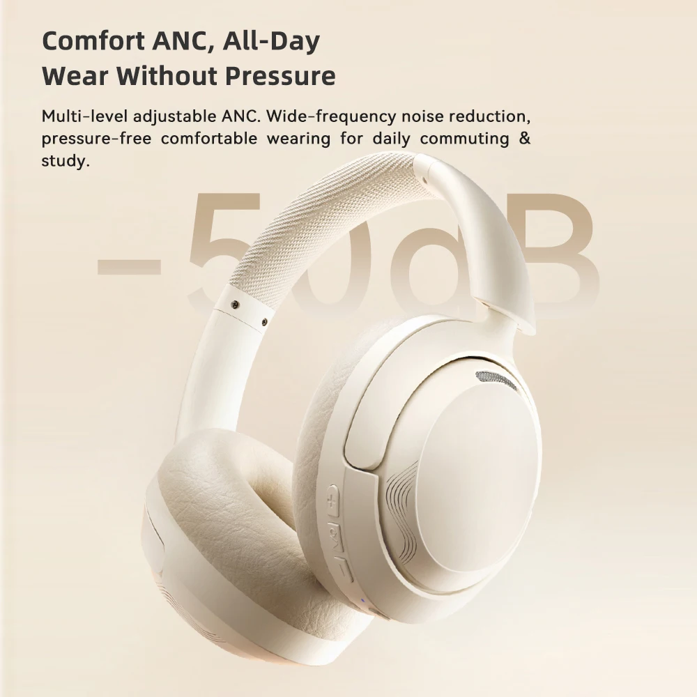Фото Наушники HaaYot Over Ear с Bluetooth 6.0, активным шумоподавлением 50 дБ, временем работы от батареи 170 часов, 5 микрофонами ENC, низкой задержкой и беспроводной связью. №3