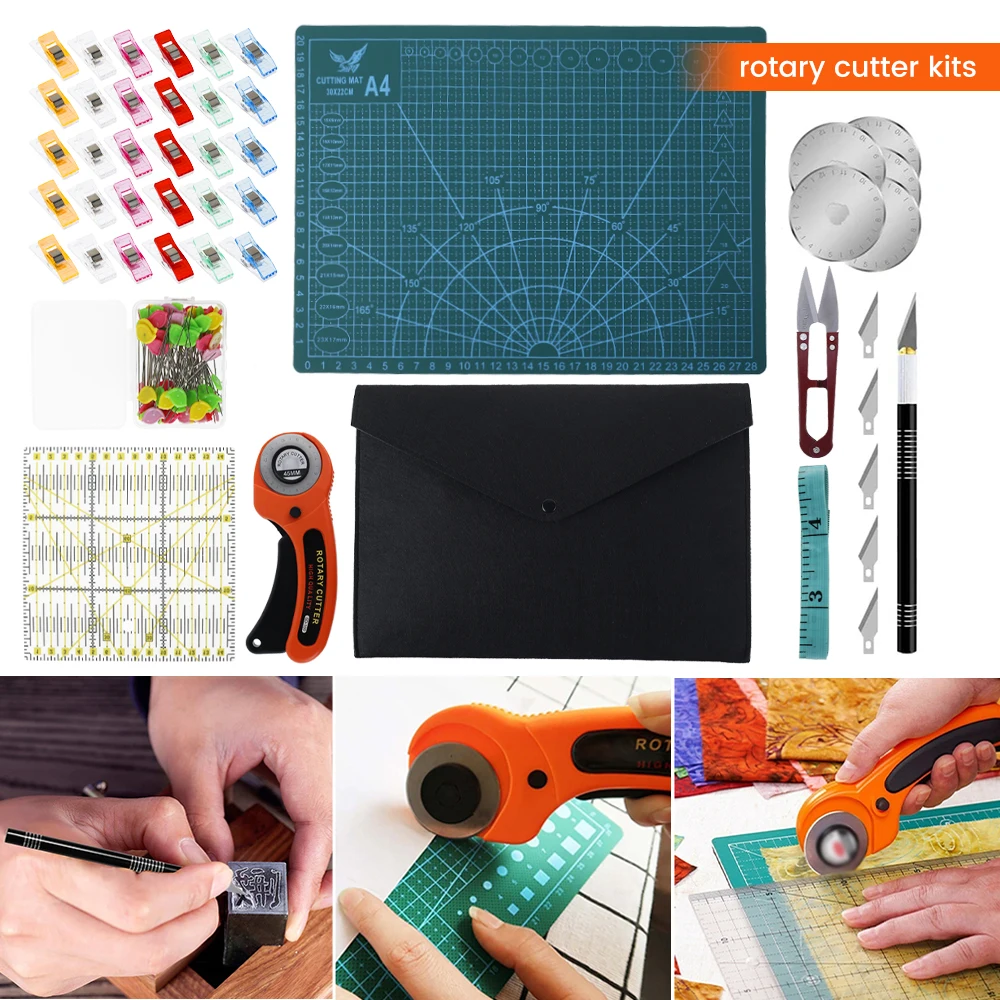 

Rotary Fabric Cutter Kit Quilting Tool Set Cutting Mat Patchwork Ruler Carving Cutter Clips Sewing Craft