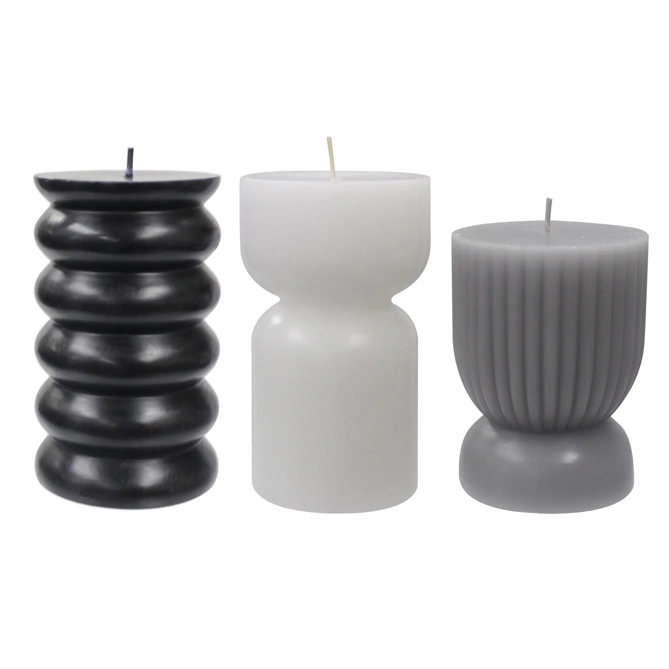 

Unscented Pillar Candles, 3-Pack, 3 inches Dia, Black, Gray, White