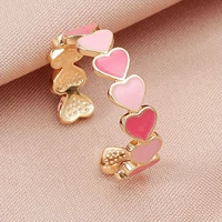 fashion vintage bohemia pink enamel love heart opening ring cute finger rings for women girls rock jewelry gift for girlfriend