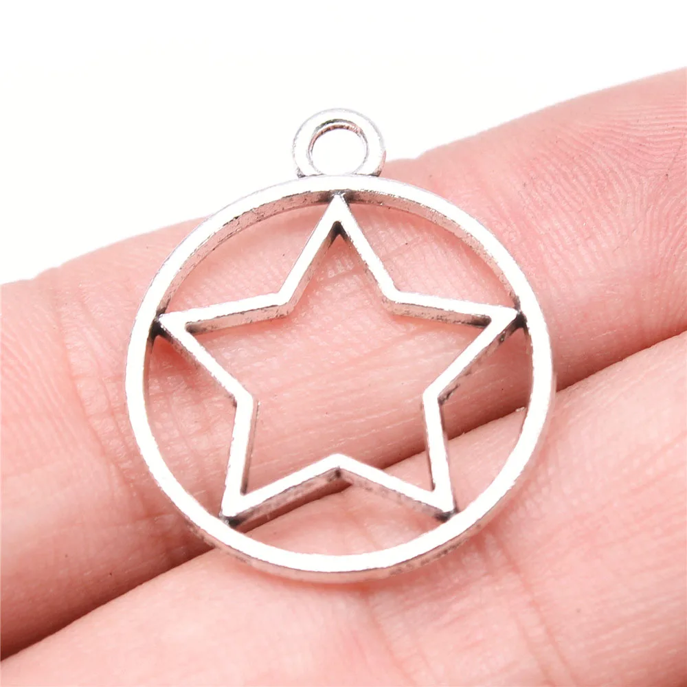 

10Pcs 28x24mm Alloy Antique Silver Color Round Pentagram Charms Pendant Jewelry Making DIY Jewelry Accessories for Jewelry