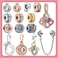 2022 suitable for original pandora bracelet necklace s925 sterling silver pink blue fan pendant crown charm woman diy jewelry