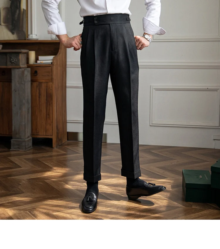

Итальянские деловые брюки, мужские классические брюки, офисные повседневные брюки высокого качества для жениха и свадьбы, повседневные брюки абрикосового цвета