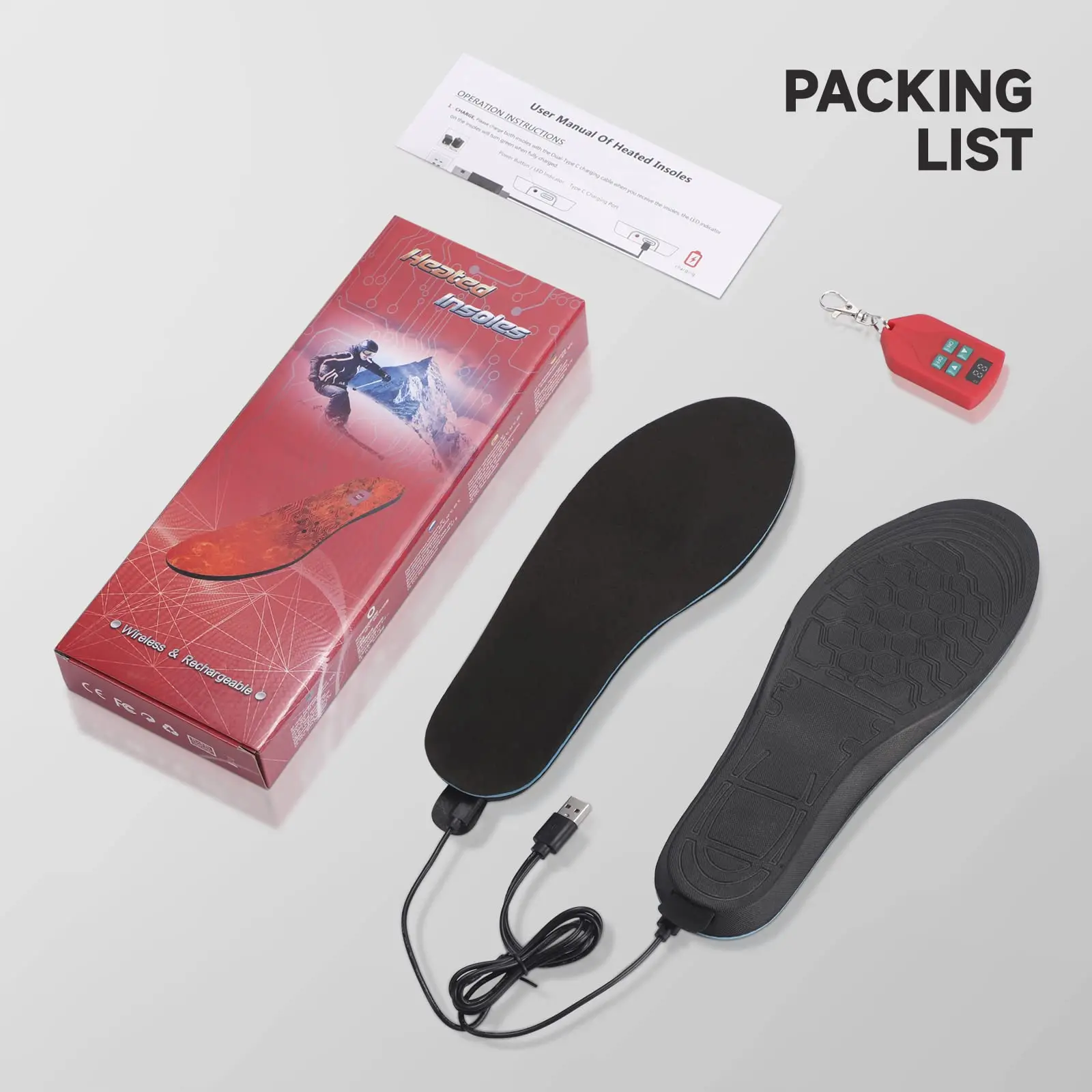 New Arrival Heated Insoles 2000mAh with Remote Control Rechargeable Heating Shoes Soles Foot Warmer Pads for Winter Sports