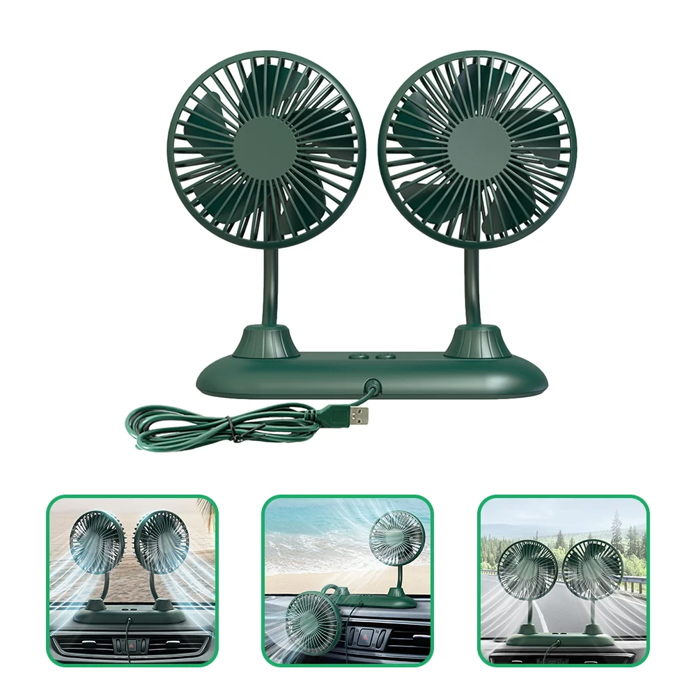 

Fan Stroller Car Cooling Hose 23x19cm Double Head Fans Olive Green Abs Vehicle Adjustable Interior