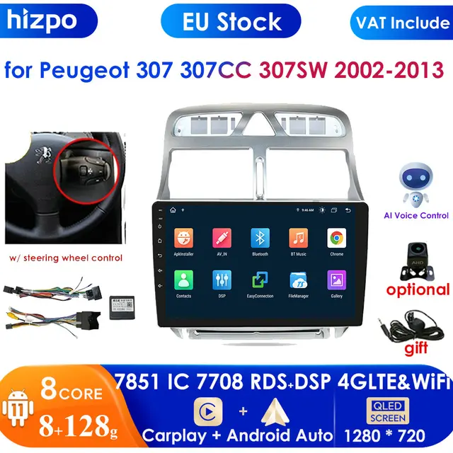 8gb+128gb ai voice for peugeot 307 sw 307cc 307sw 2002 - 2013 car radio 2 din android auto multimedia gps track carplay 2din dvd
