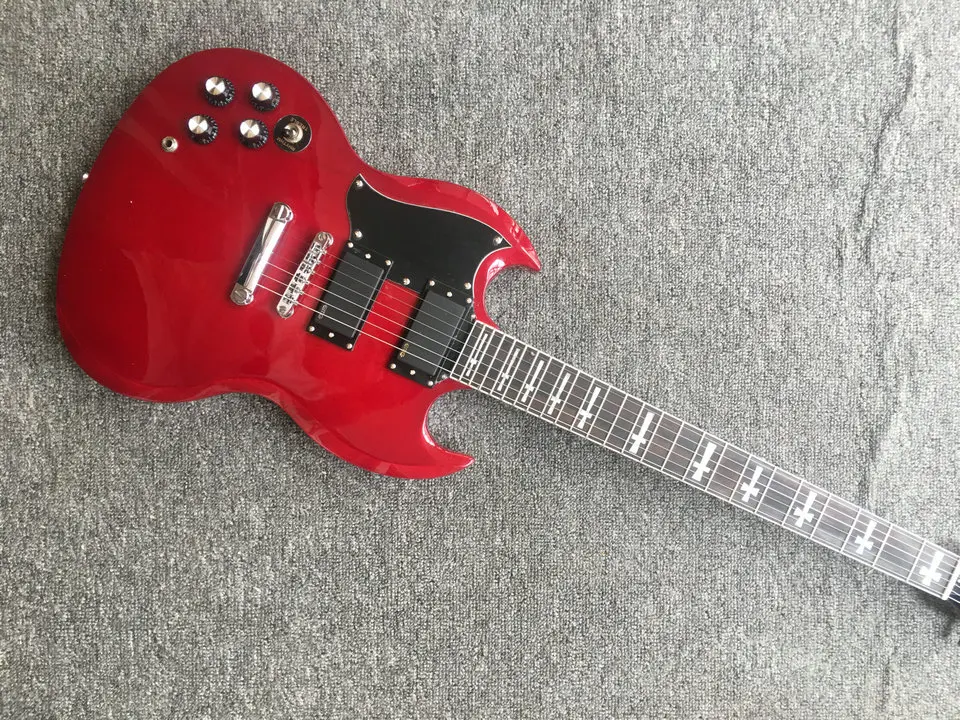 

Left Hand SG Electric Guitar active pickups Mahogany Body Rosewood Fingerboard chrome Hardware Trans red Gloss Finish