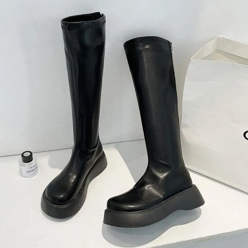 

2023 модная женская Боевая зимняя длинная молния на платформе до колена Ytmtloy круглый носок на квадратном каблуке женские резиновые ботинки