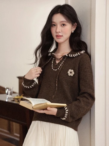 ALXNAN коричневые пуловеры из полиэстера и нейлона  L57862