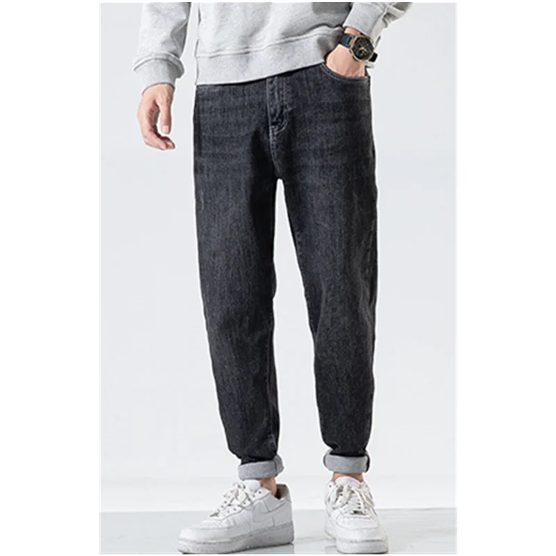 Men Clothing New Straight Loose Cylinder Jeans Vintage Elastic Force Comfortable Black Harun Trousers Women Autumn and Winter