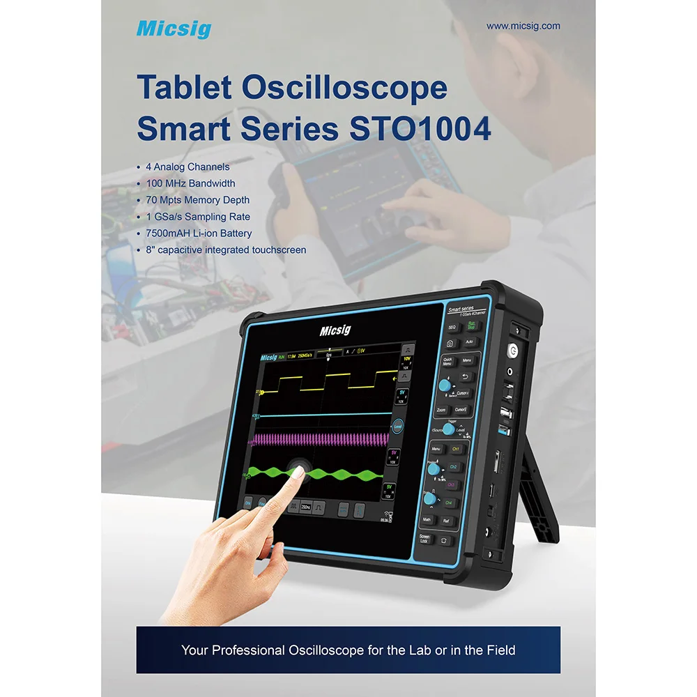 

Micsig Smart Tablet Oscilloscope STO1004 SATO1004 1GSa/S 100Mhz 4CH 8" Screen Digital Scopemeter Osciloscópio 오실로스코프 осциллограф