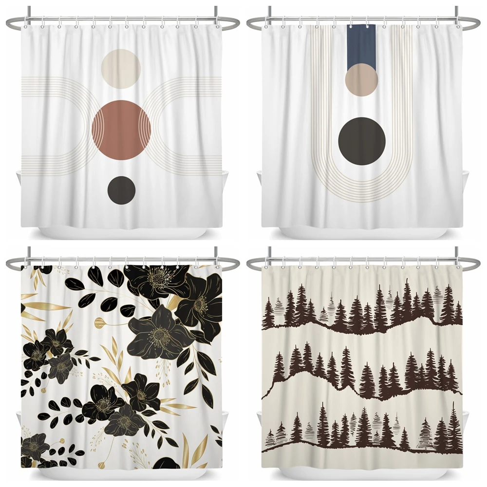 

Abstract Pattern Shower Curtain Nordic Wind Waterproof Polyester Bath Curtain Morandi Color Block Curtains For Bathroom Decor