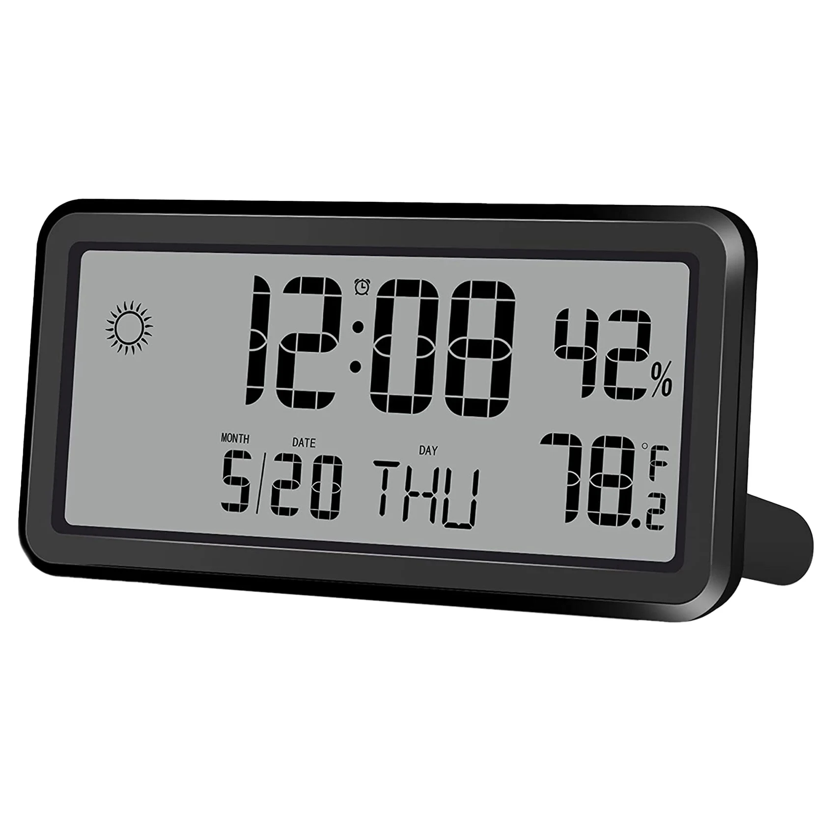 For Bedroom Digital Wall Clocks With Date Week Indoor Temperature And Humidity Battery Operated Black