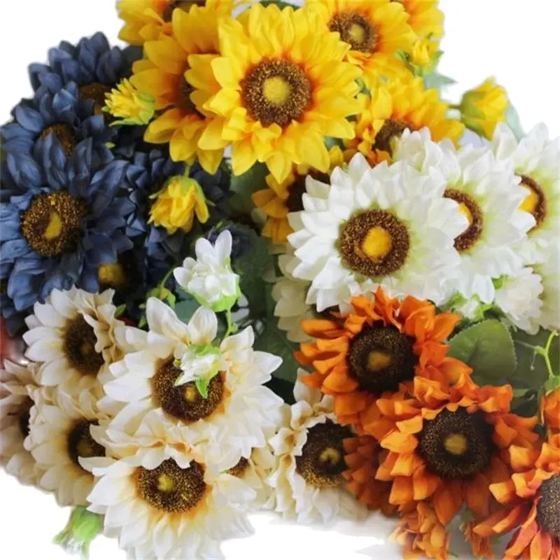 4 шт. Faxu Helianthus Annuus (9 стеблей/бутон) для свадьбы Цветочный декор комнаты материал