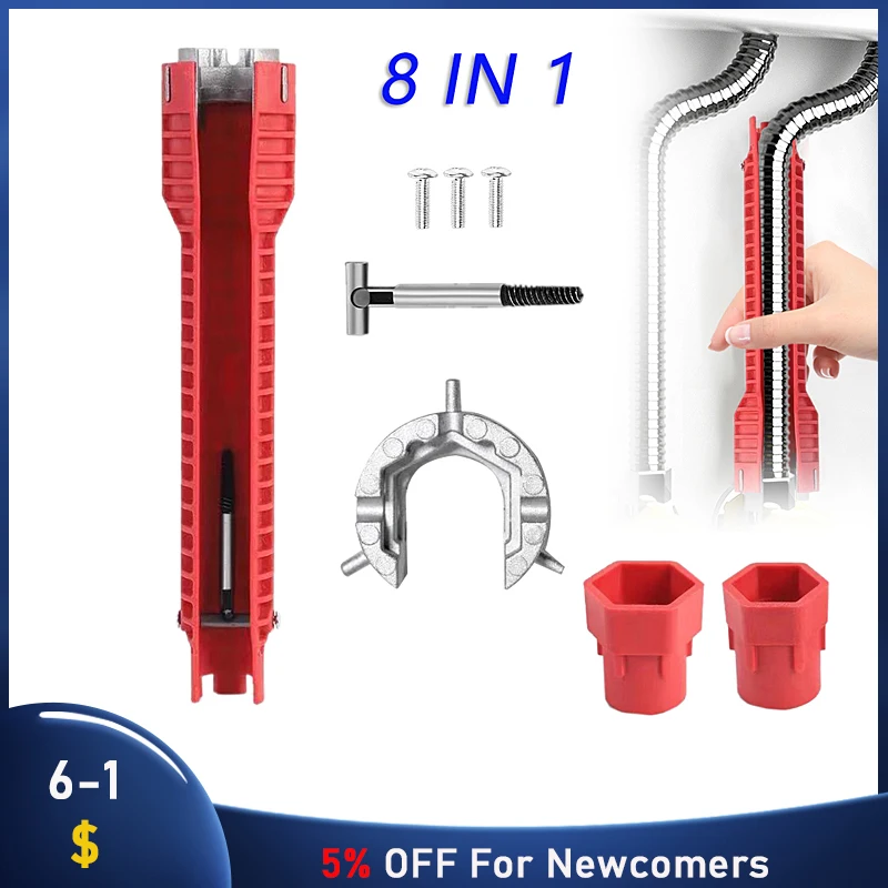 

Монтажный ключ для смесителя и раковины, противоскользящая ручка, двойная головка, гаечный ключ для ванной, водопроводный водонагреватель, ...