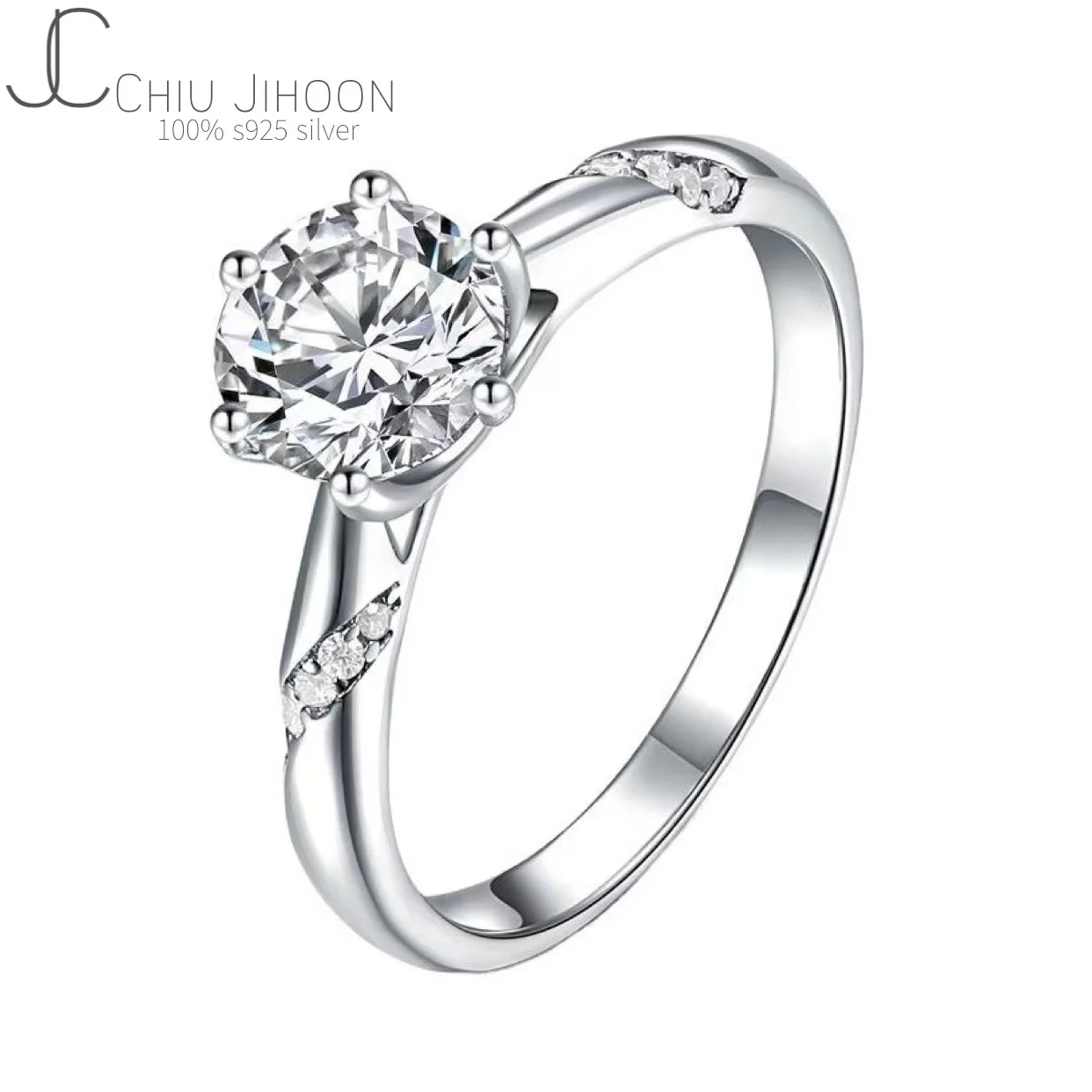 

Sterling Silver Solid Wedding Ring 6 Prong 0.5CT 1CT 2CT Moissanite Diamond Engagement Rings For Women Promise Gift Fine Jewelry