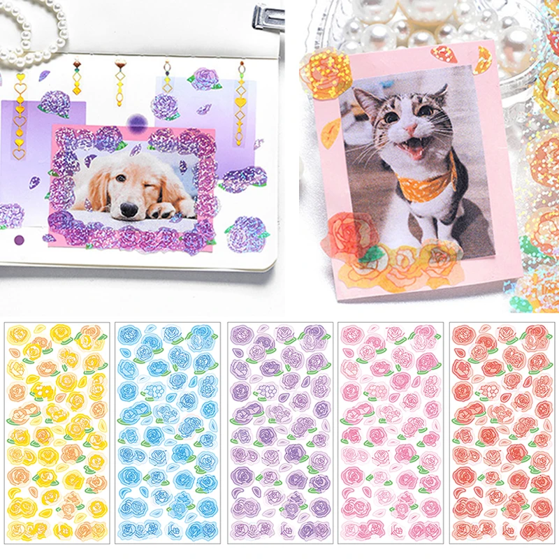 

Glitter Flower Rose Sketchbook Stickers Korean Stationery Scrapbooking Photo Album Diy Crafts Planners Journal Notebook