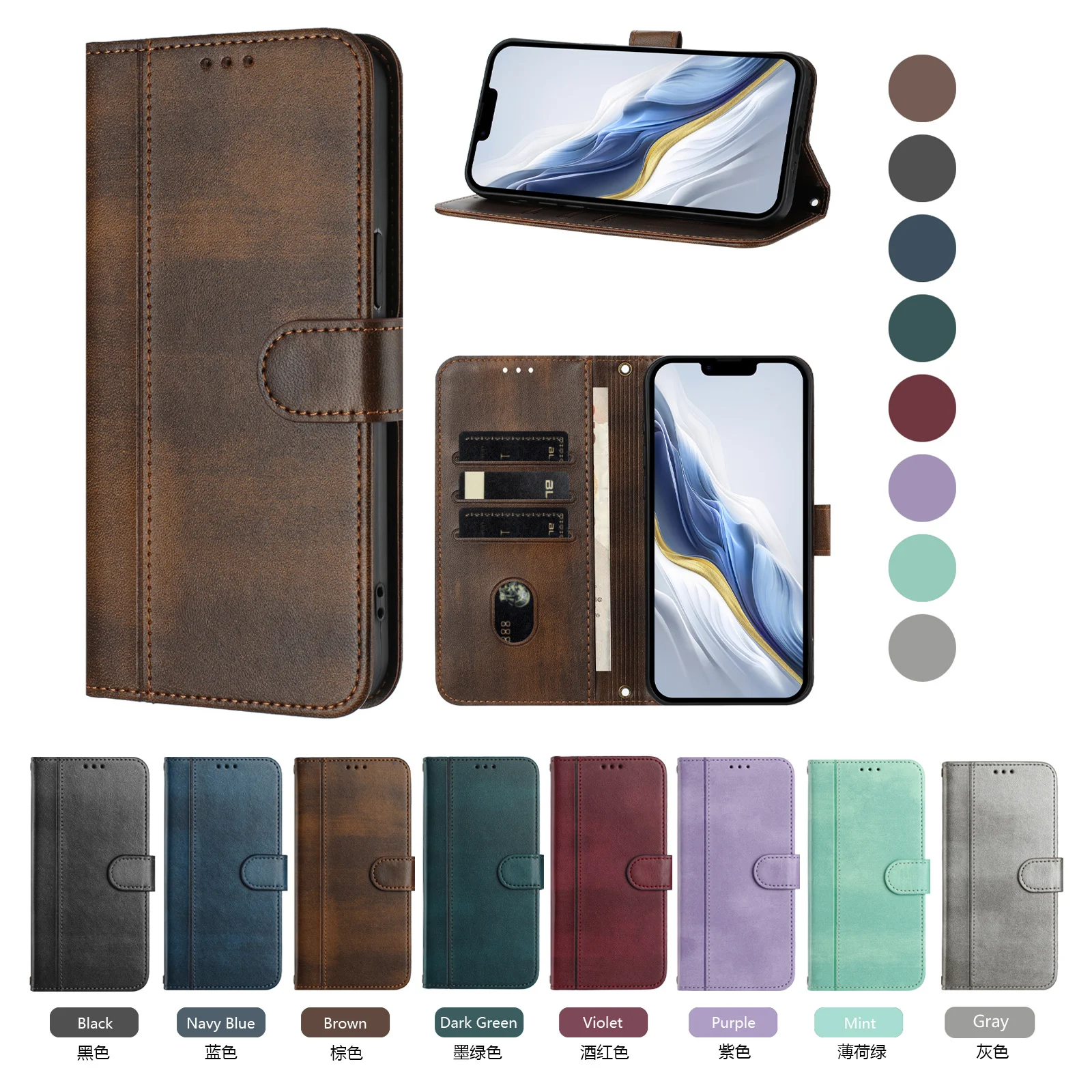 Классический кожаный чехол-кошелек с ремешком для BLU G95 G64 G54 G53 C9 View 5 Pro Bold K50 K10 N4, ремешок на запястье, 3 слота для карт, откидная крышка (art.: 3920db15c1244) - 3920db15c1244