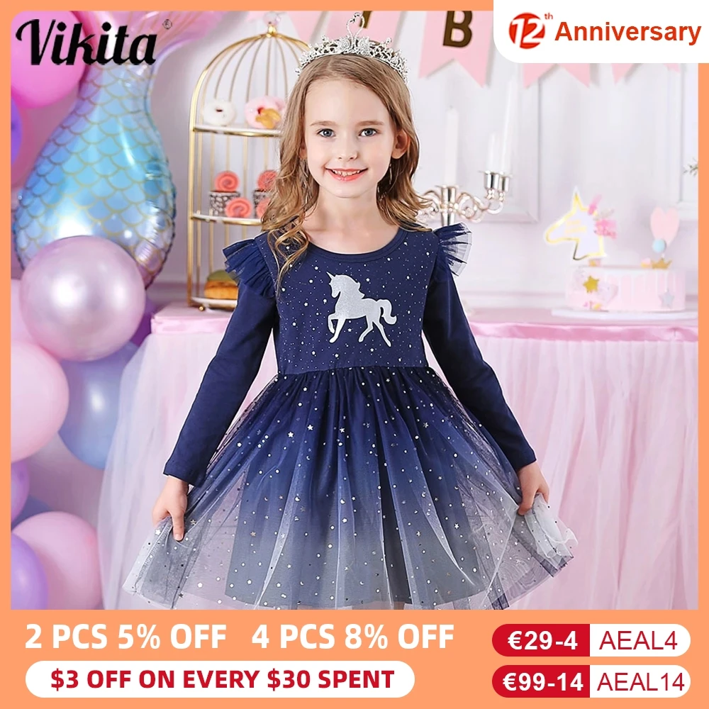 

VIKITA Girls Princess Dress Girl Long Sleeve Dress Children Party Clothing Kids Tutu Dresses for Toddlers Girls Casual Dress