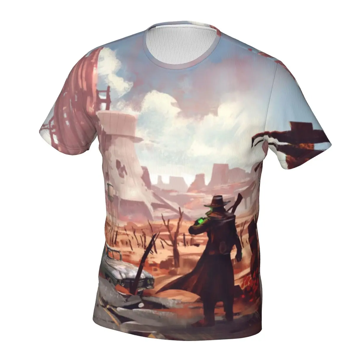 

Fallout 4 The Wasteland T Shirt gaming art ruin sky alone back Kawaii T Shirts O-Neck Pure Tee Shirt Premium Men Print Tees
