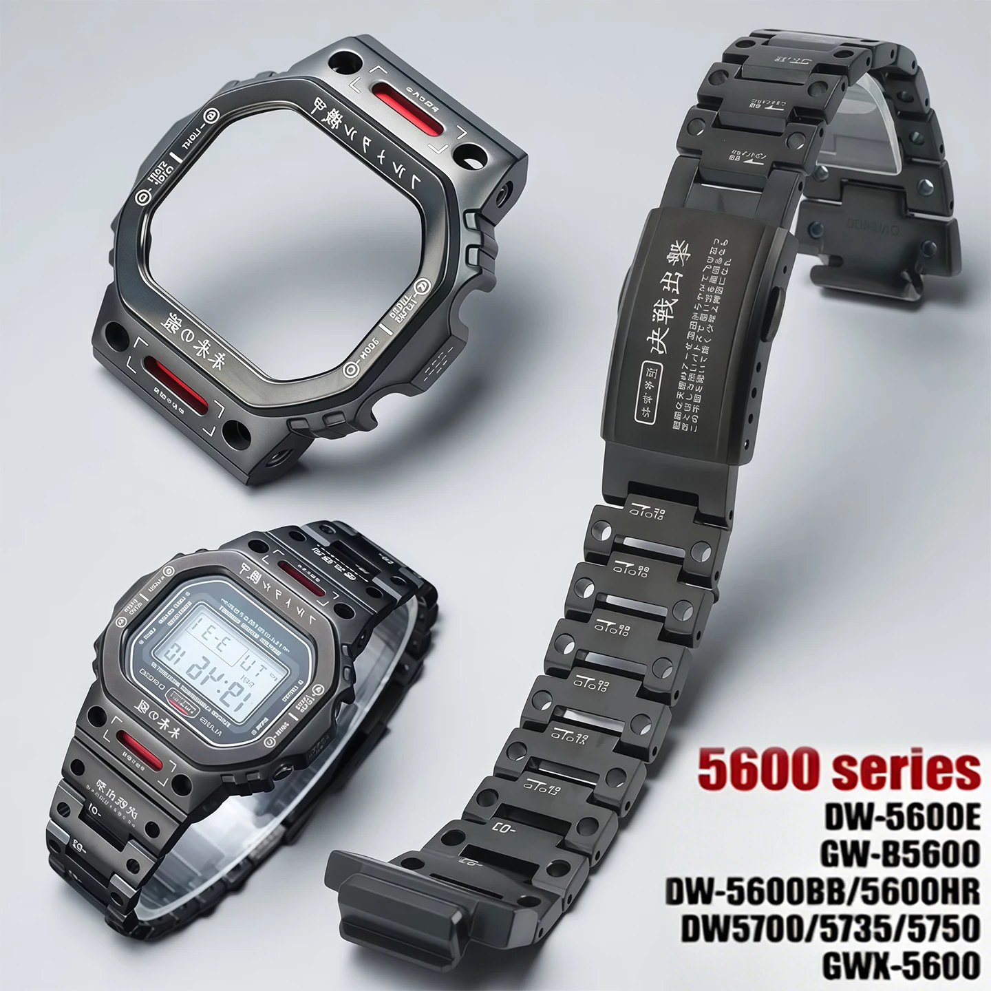 Фото Мужской мод-комплект в стиле Mecha для Casio G-SHOCK серий DW5600, GW-B5600, GMW-B5000: корпус, безель и браслет из нержавеющей стали с бесплатными инструментами №1