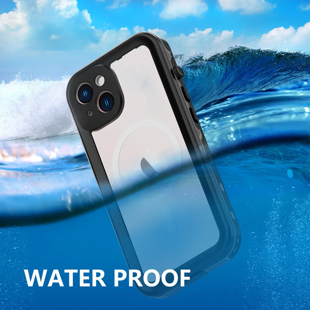 

Toughened Glass Waterproof Case for iPhone 14 Pro Max 14 Pro Plus Swimming Surfing Diving Dustproof Dropproof For Magsafe Case