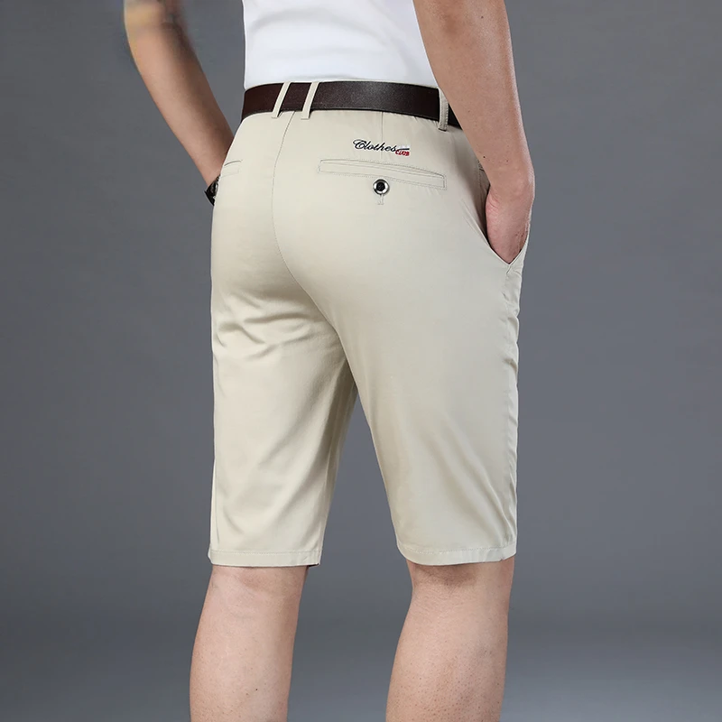 

6 Colors Men's Business Casual Shorts 2021 Summer Fashion Straight Cotton Stretch Shorts Male Khaki Beige Black Navy Brand