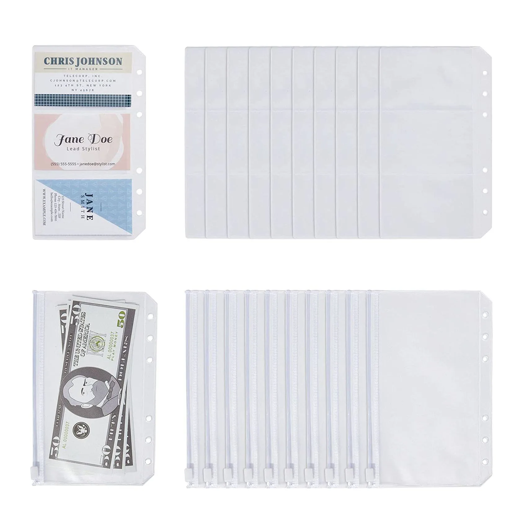 

12 Pieces A6 Binder Zipper Folders Pockets for 6-Ring Notebook Binder Loose Leaf Bags, Waterproof PVC Pouch Document Filing Bags