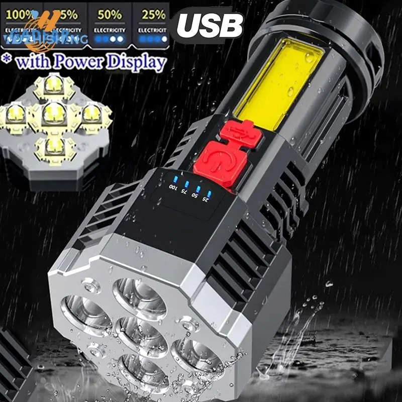 

Новинка, 5 светодиодных вспышек, портативная мини-лампа высокой мощности с USB-зарядкой, водонепроницаемая наружная светодиодная вспышка COB для кемпинга