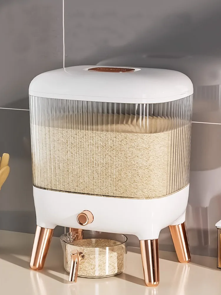 

10kg Push-button Rice Bucket Kitchen Sealed Moisture-proof Insect-proof Grains Container Dog Cat [et Food Storage Box