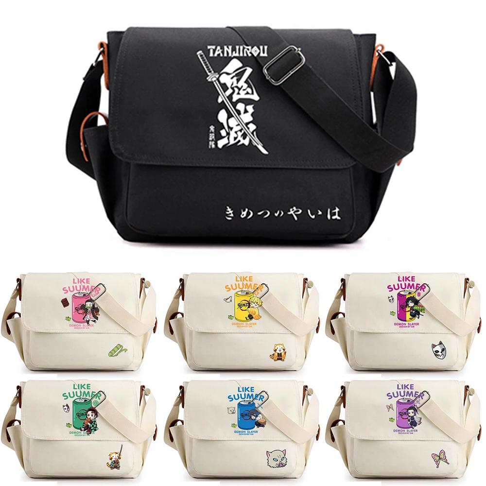 

Anime Demon Slayer 3d Print Casual Handbag Zipper Shoulder Bag Crossbody Vintage Canvas Messenger Bag for Students