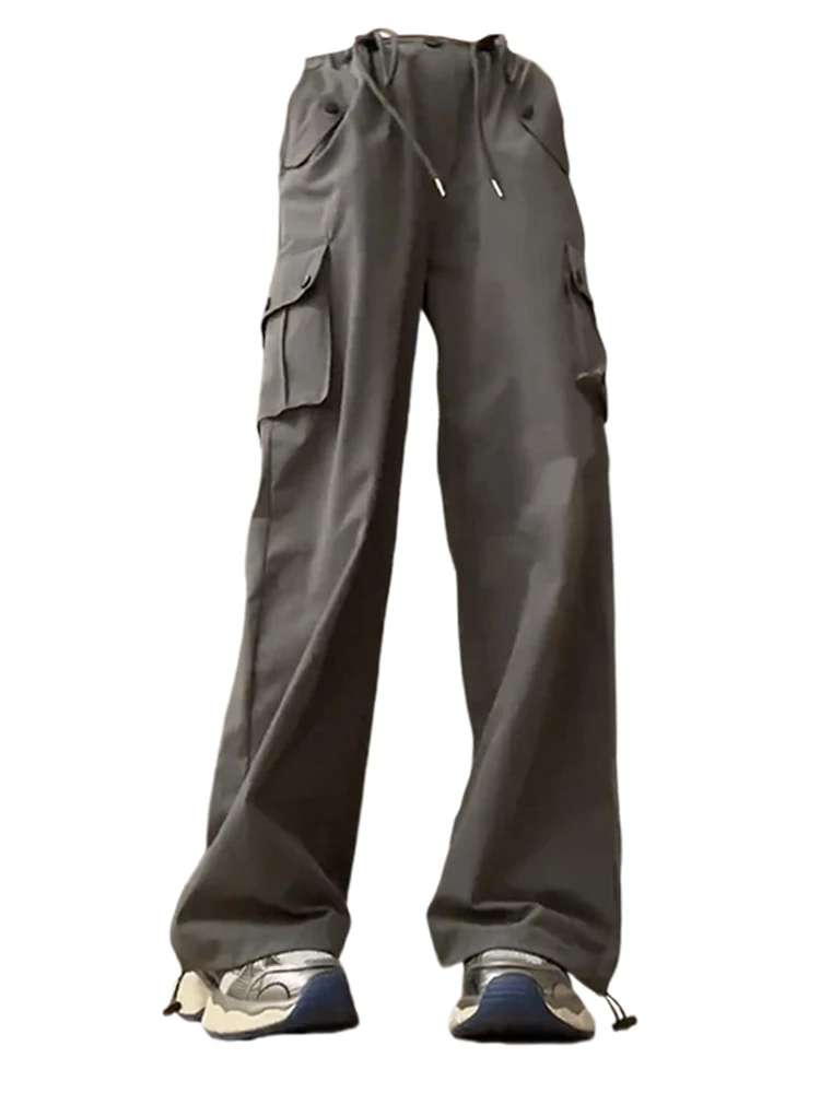 

Женские американские винтажные длинные брюки оверсайз с широкими штанинами и шнуровкой в стиле K-POP