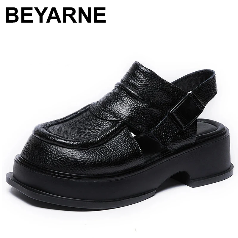 

Women's Sandals Closed Toe 2023 Summer New Genuine Leather Thick Soled Fashion Platform Women's Shoes Roman Sandals