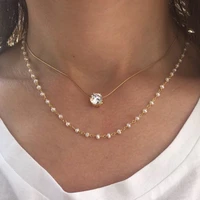 new european and american fashionable all match 6 claw point diamond zircon pearl beaded necklace ladies layered chain necklace