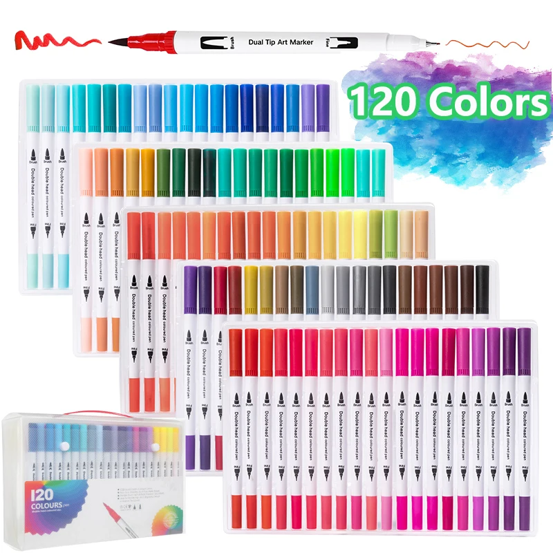 

12/48/60/80/100/120 Colors Markers Watercolor Art Brush Pen Dual Tip Fineliner Drawing for Calligraphy Painting Set Art Supplies