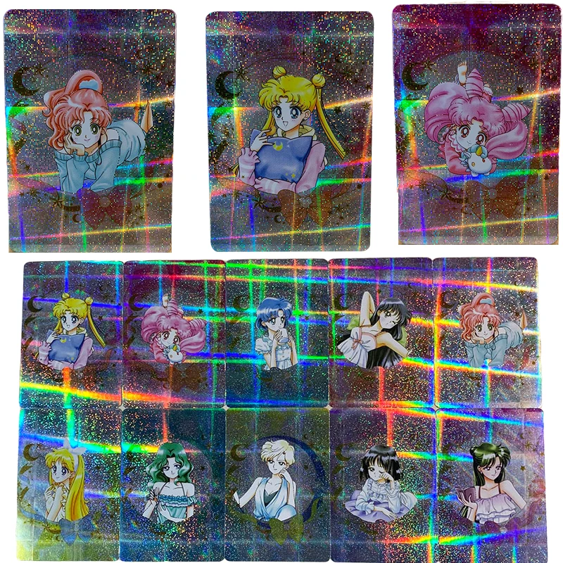 

10Pcs/set Sailor Moon Pajama Morning Flash Card Tsukino Usagi Chiba Mamoru Chibiusa Hino Rei Kino Makoto Game Collection Card