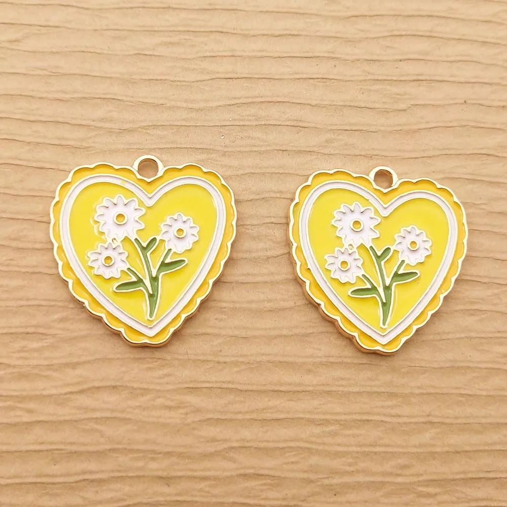 

10pcs Enamel Flower Heart Charm for Jewelry Making Bulk Necklace Pendant Earring Charms Diy Accessories Craft Supplies